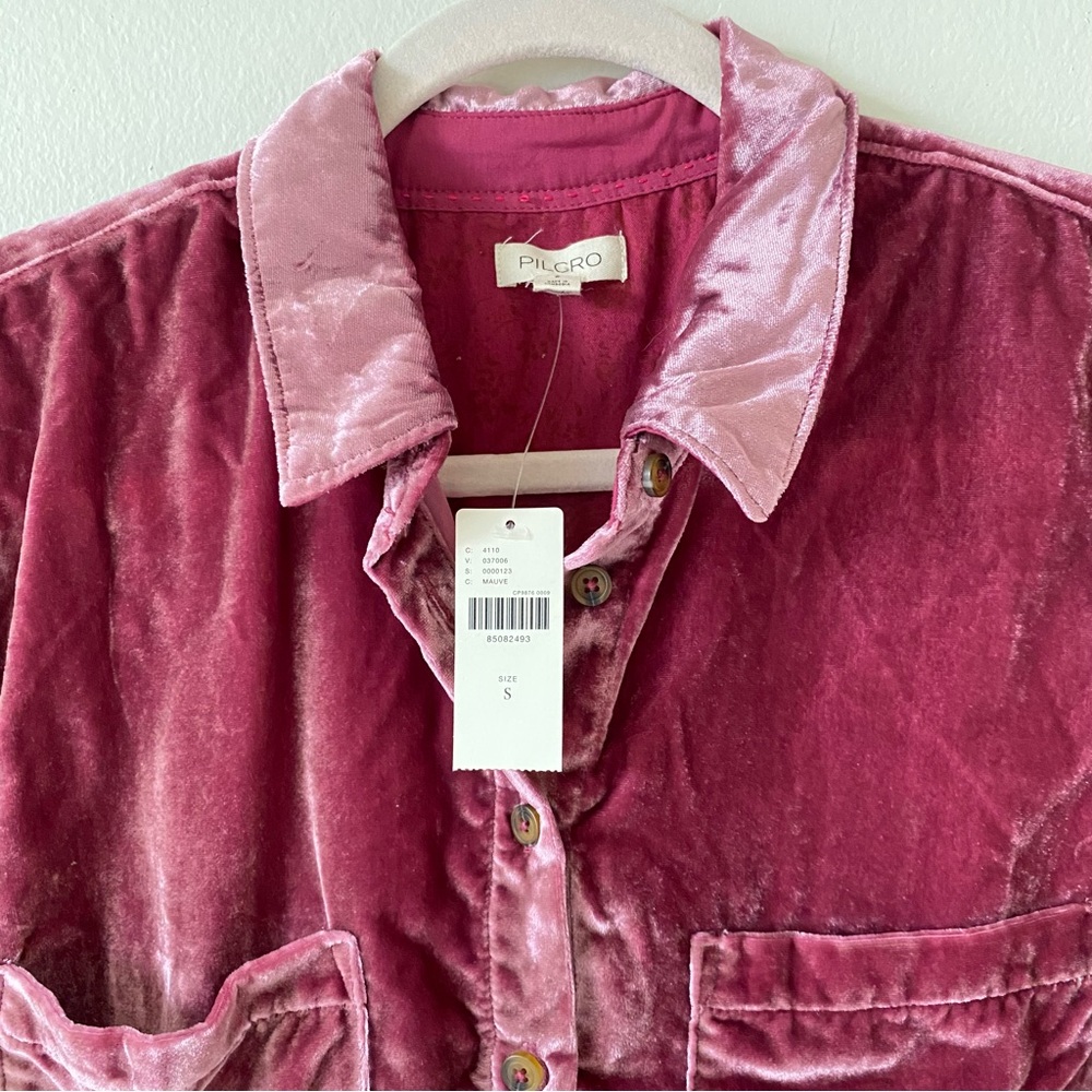 NEW ANTHROPOLOGIE Pilcro Relaxed Velvet Buttondown Shirt MAUVE Pink size S - Picture 7 of 12
